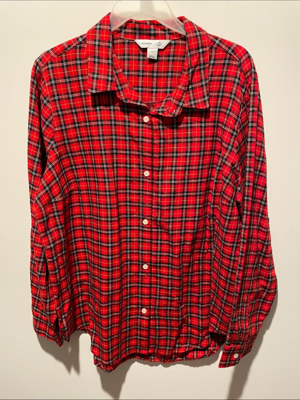 Old Navy Red Plaid Long-Sleeve Button-Down Shirt